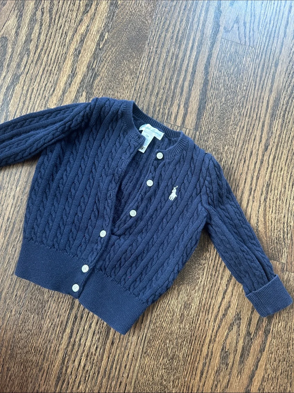 Ralph Lauren Navy Cable Knit Cardigan with Polo Pony 12M